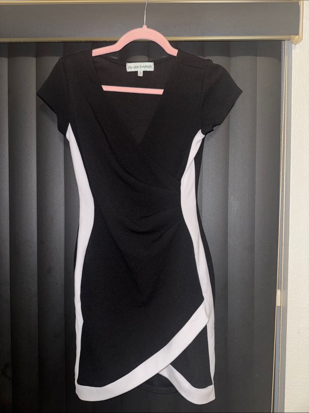 Black & White Faux-Wrap Cap Sleeve Dress